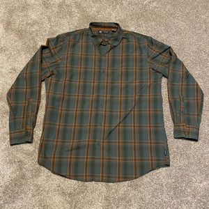 Chaps Green and Orange Plaid Button Down Long Sleeve Shirt Size L.